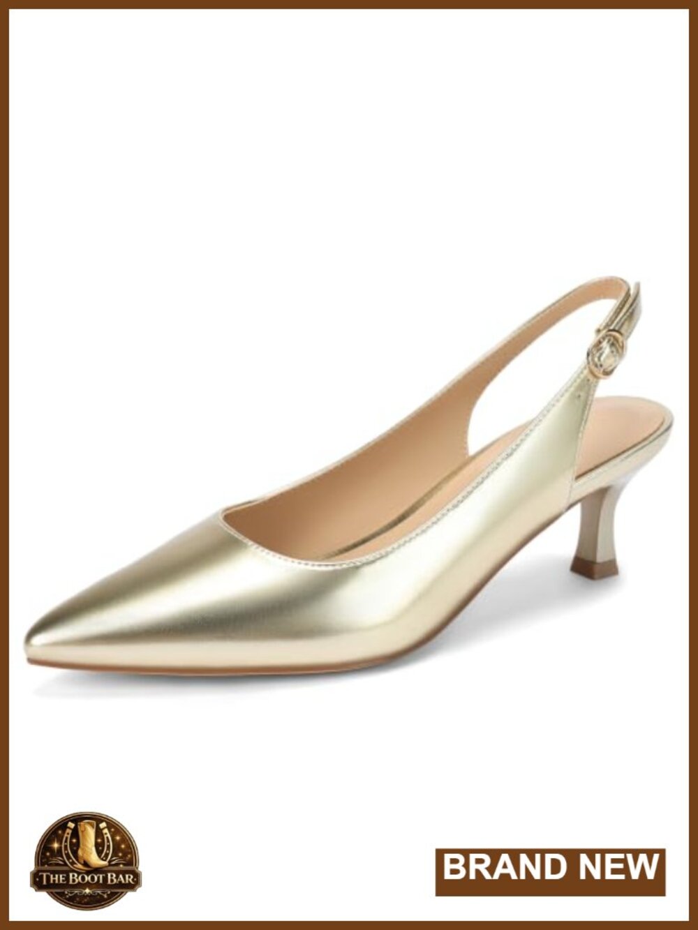 Womens Kitten Heel Slingback Pointed Toe Pump Faux Leather Business Casual